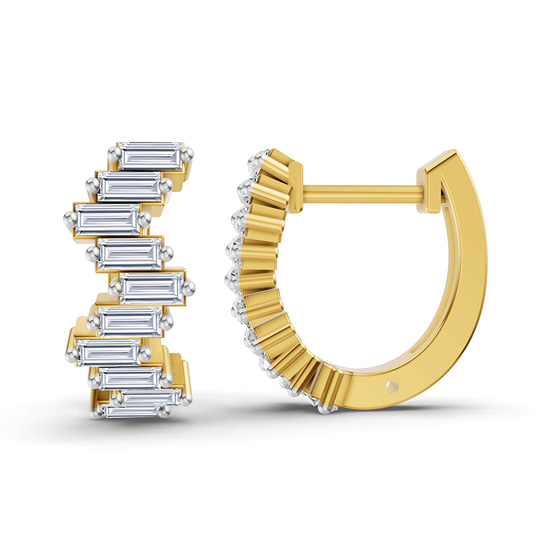 Siena Baguette Lab Diamond Huggie Earrings left view