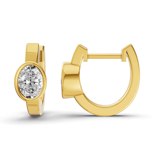 North Single Oval Lab Diamond Huggie Earrings left view