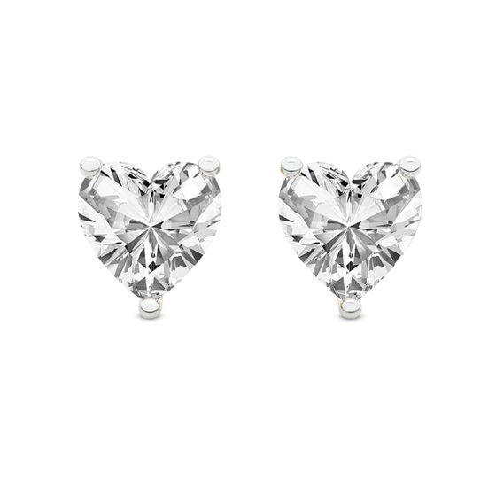 Three Prong Heart Lab Diamond Stud Earrings front view