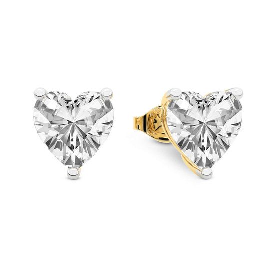 Three Prong Heart Lab Diamond Stud Earrings left view
