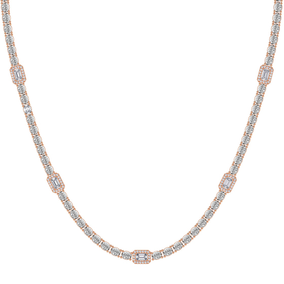 Emerald Halo Station Lab Diamond Tennis Necklace front view