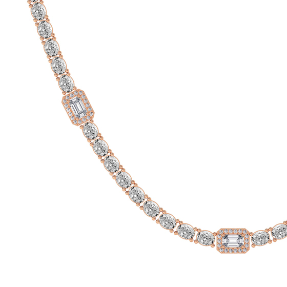 Emerald Halo Station Lab Diamond Tennis Necklace left view