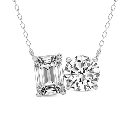 Soulshine Two Stone Emerald and Round Lab Diamond Fashion Necklace front view