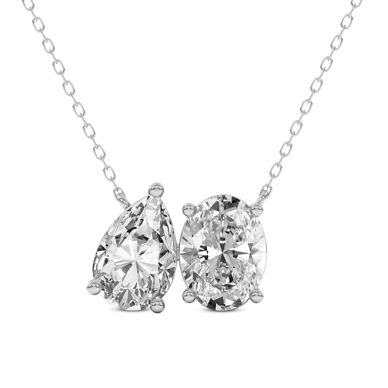 Sweetheart Spark Two Stone Pear and Oval Lab Diamond Fashion Necklace front view