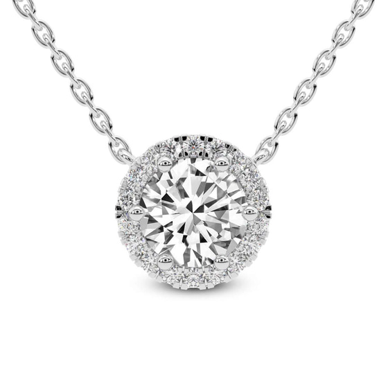 Belleza Halo Lab Diamond Solitaire Necklace front view