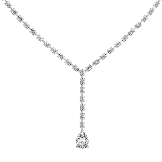 Oval & Pear Lariat Lab Diamond Tennis Necklace front view