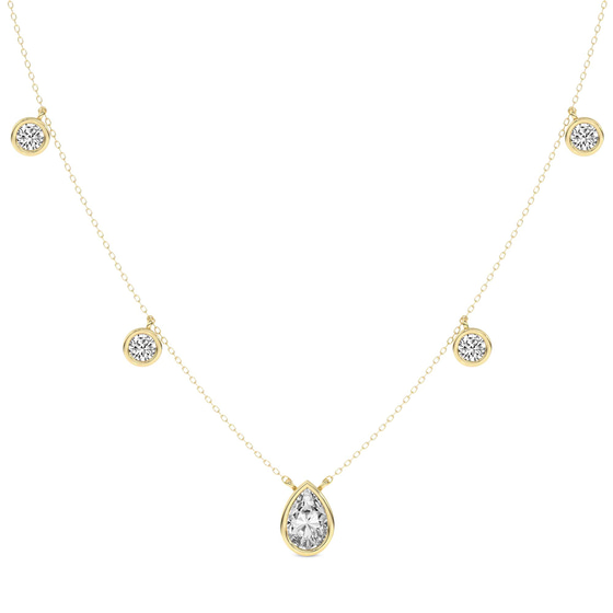 Opaline Pear & Round Lab Diamond Station Fashion Necklace front view