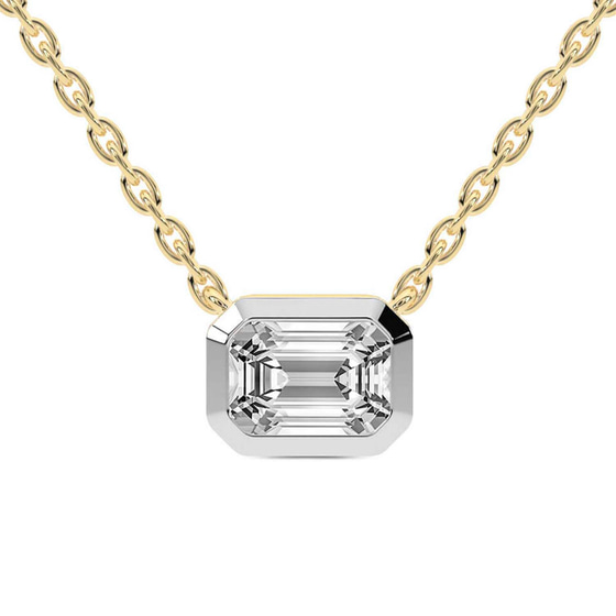 Aubree Emerald Bezel Lab Diamond Solitaire Necklace front view