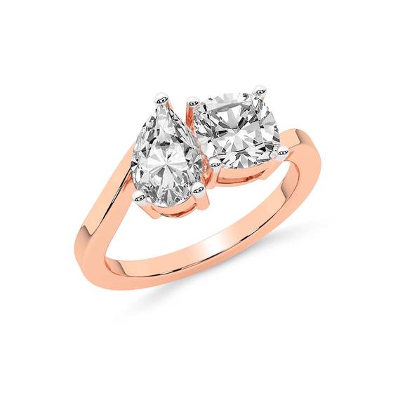 Cecelia Two Stone Cushion and Pear Toi et Moi Lab Grown Diamond Ring left view