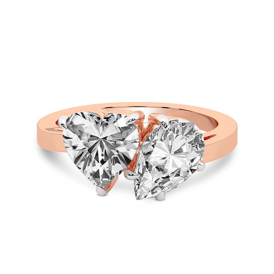 Meg Two Stone Pear and Heart Toi et Moi Lab Grown Diamond Ring front view
