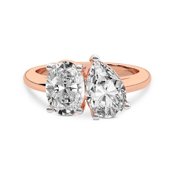 Violeta Two Stone Oval and Pear Toi Et Moi Lab Grown Diamond Ring front view