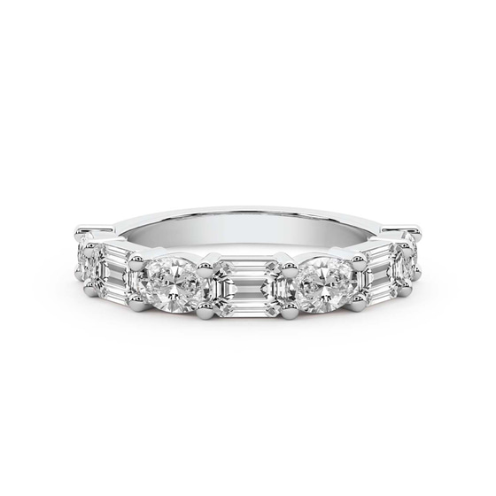 Rania Emerald and Oval Lab Diamond Anniversary Band front view