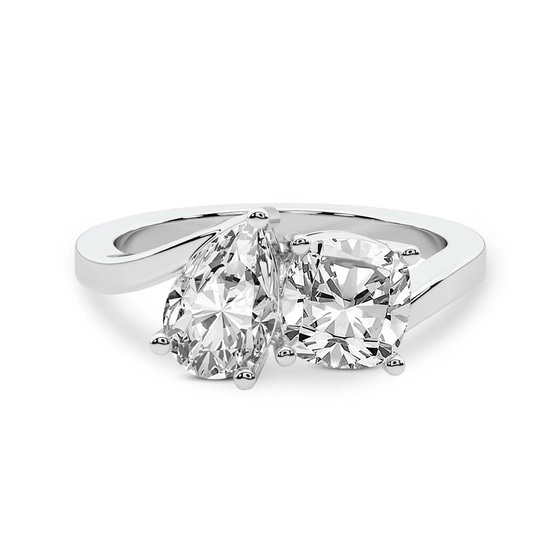 Cecelia Two Stone Cushion and Pear Toi et Moi Lab Grown Diamond Ring front view
