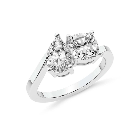 Cecelia Two Stone Cushion and Pear Toi et Moi Lab Grown Diamond Ring left view