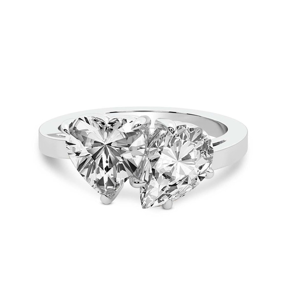 Meg Two Stone Pear and Heart Toi et Moi Lab Grown Diamond Ring front view