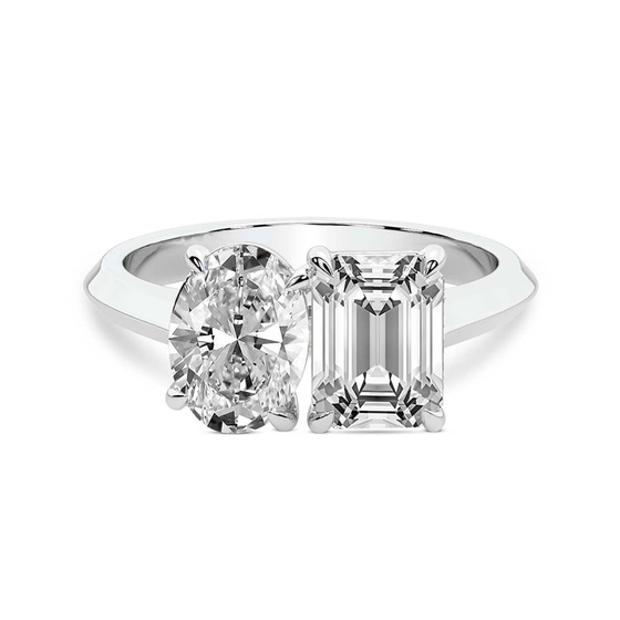 Trianna Two Stone Oval and Emerald Toi Et Moi Lab Grown Diamond Ring front view