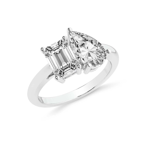 Atana Two Stone Emerald and Pear Toi Et Moi Lab Grown Diamond Ring left view