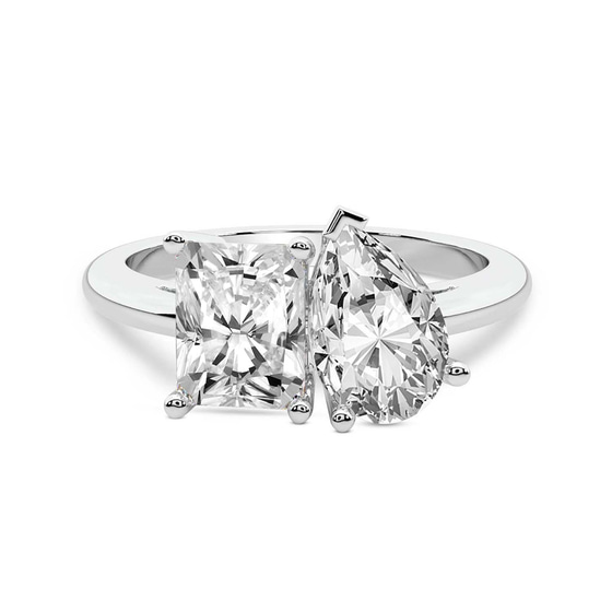Malena Two Stone Radiant and Pear Toi Et Moi Lab Grown Diamond Ring front view