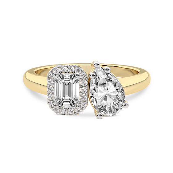 Rebeca Two Stone Emerald and Pear Toi et Moi Lab Grown Diamond Ring front view