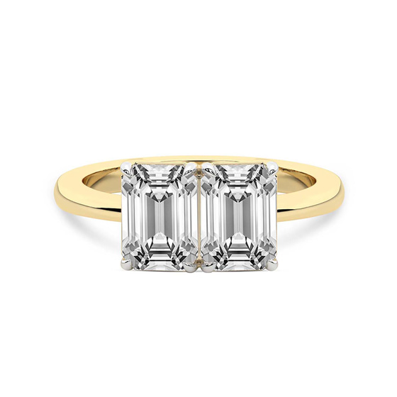 Itzel Two Stone with Both Emeralds Toi Et Moi Lab Grown Diamond Ring front view