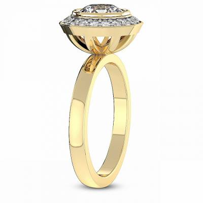 Upturned Dome Bezel Halo Lab Diamond Ring left view