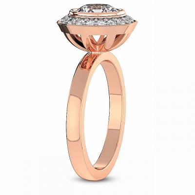 Upturned Dome Bezel Halo Lab Diamond Ring left view