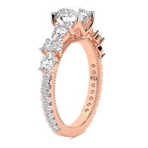 Chrizan Round & Pear Side Stone Lab Diamond Ring left view