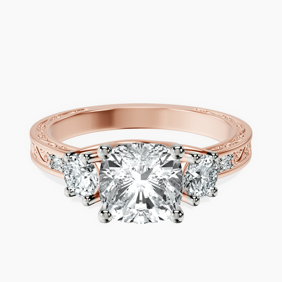 Valencia Three Stone Vintage Lab Diamond Ring front view