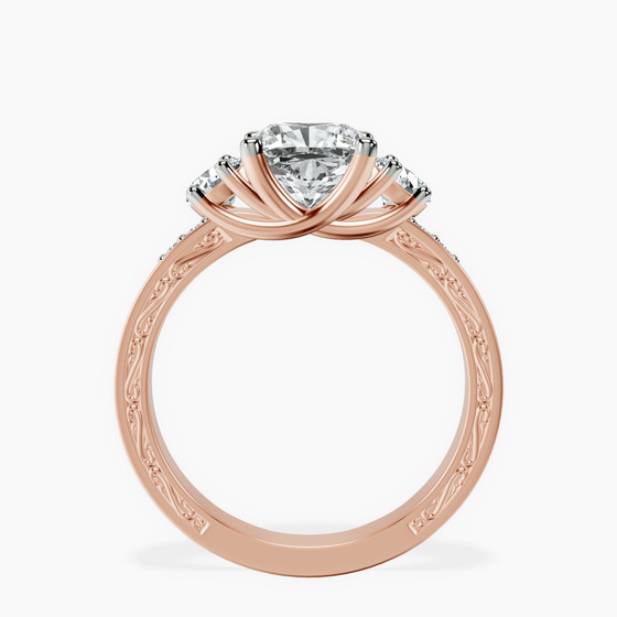 Valencia Three Stone Vintage Lab Diamond Ring left view