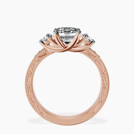 Valencia Three Stone Vintage Lab Diamond Ring left view