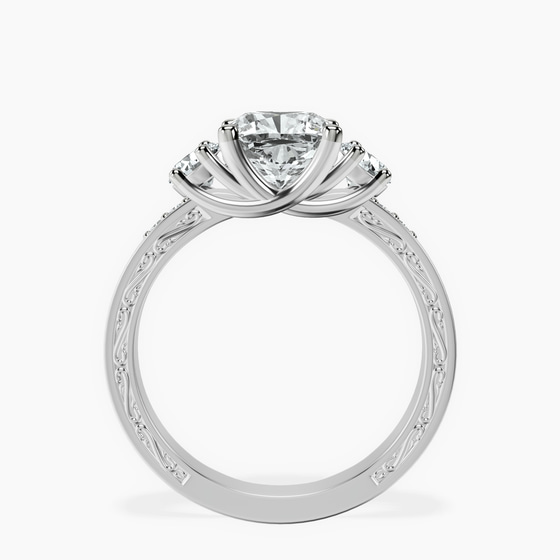 Valencia Three Stone Vintage Lab Diamond Ring left view
