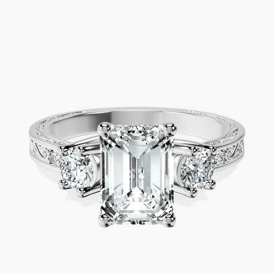 Valencia Three Stone Vintage Lab Diamond Ring front view