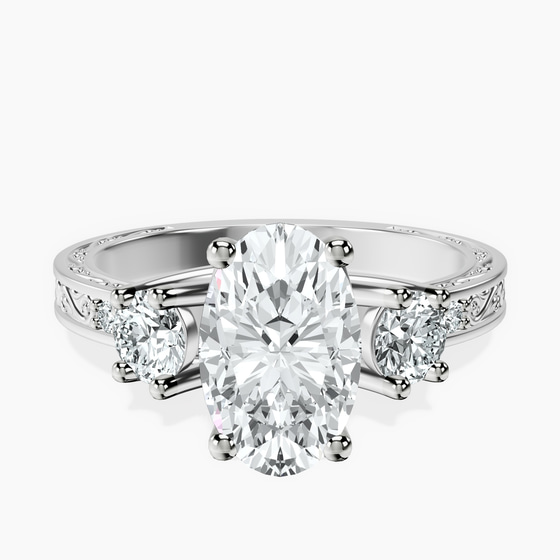 Valencia Three Stone Vintage Lab Diamond Ring front view