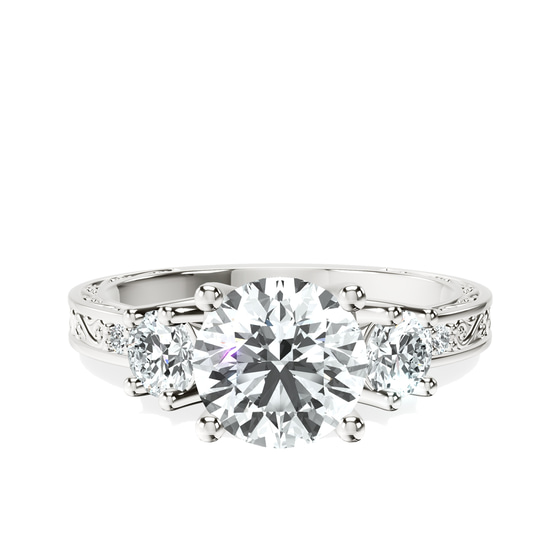 Valencia Three Stone Vintage Lab Diamond Ring front view
