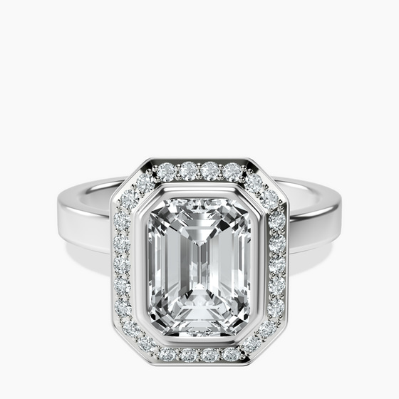 Upturned Dome Bezel Halo Lab Diamond Ring front view