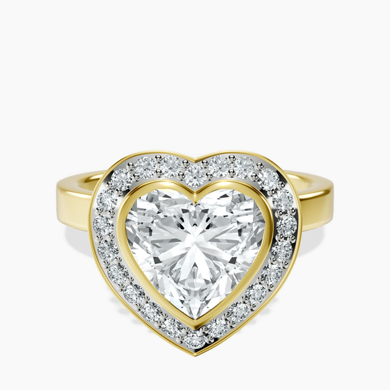 Upturned Dome Bezel Halo Lab Diamond Ring front view