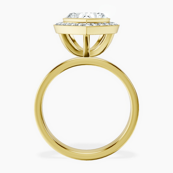 Upturned Dome Bezel Halo Lab Diamond Ring left view