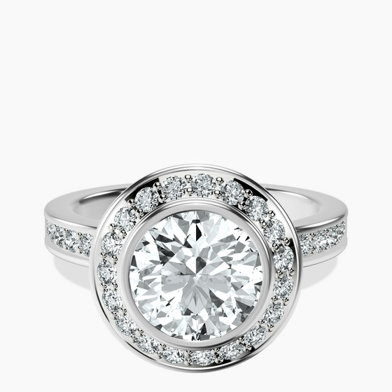 Bell Dome Bezel Halo Eternity Lab Diamond Ring front view