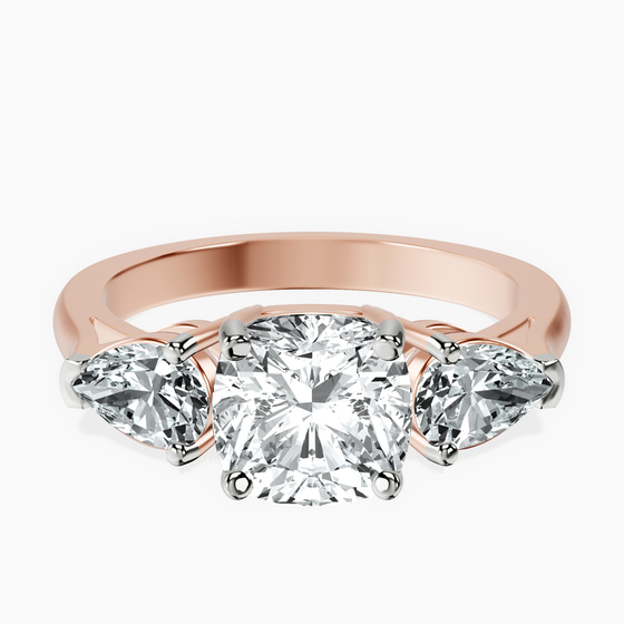 Della Three stone Side Pear Lab Diamond Ring front view