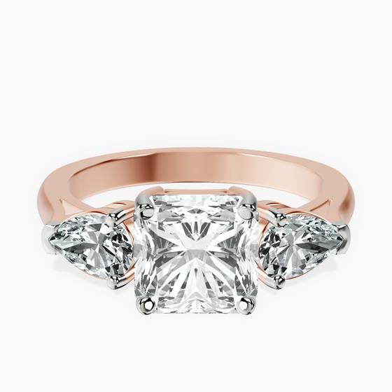 Della Three stone Side Pear Lab Diamond Ring front view