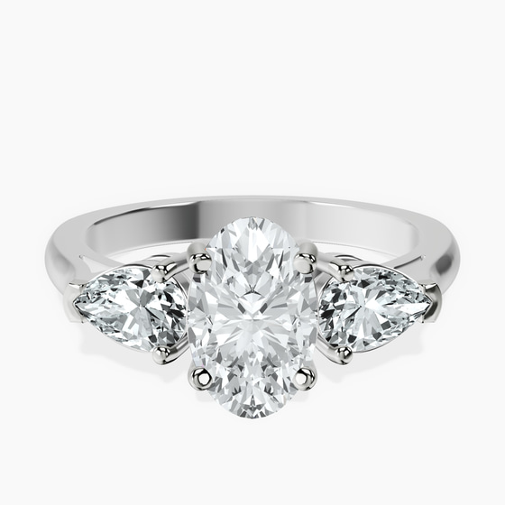 Della Three stone Side Pear Lab Diamond Ring front view