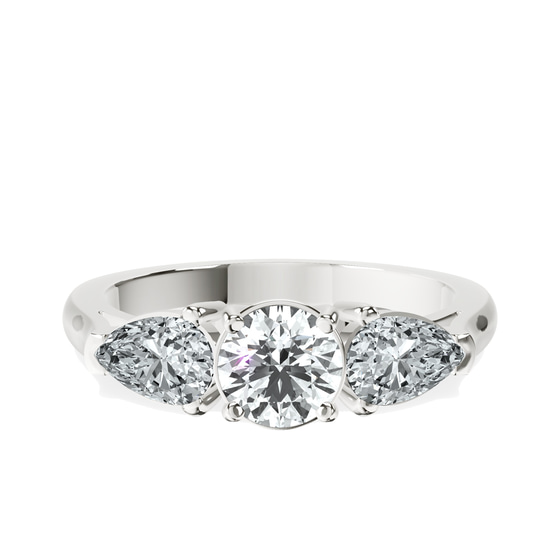 Della Three stone Side Pear Lab Diamond Ring front view