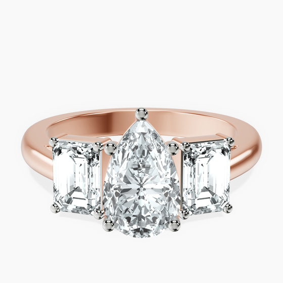 Lauren Three stone Side Emerald Lab Diamond Ring front view