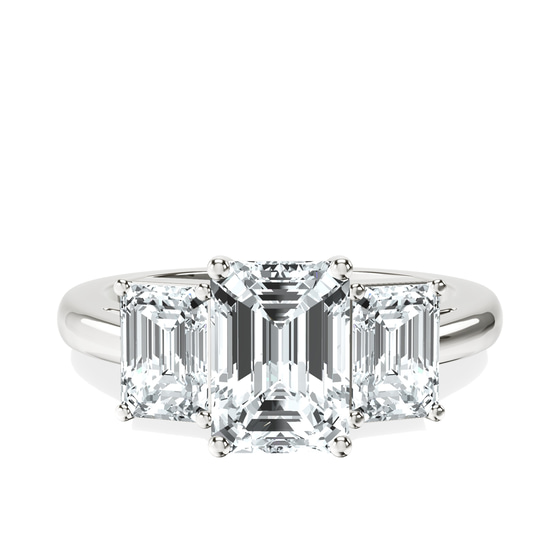 Lauren Three stone Side Emerald Lab Diamond Ring front view