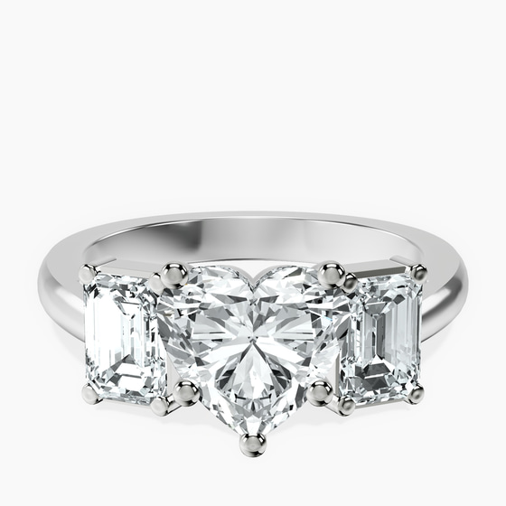 Lauren Three stone Side Emerald Lab Diamond Ring front view