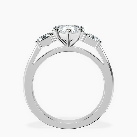 Lauren Three stone Side Emerald Lab Diamond Ring left view