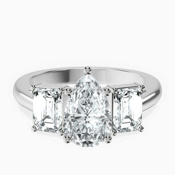 Lauren Three stone Side Emerald Lab Diamond Ring front view