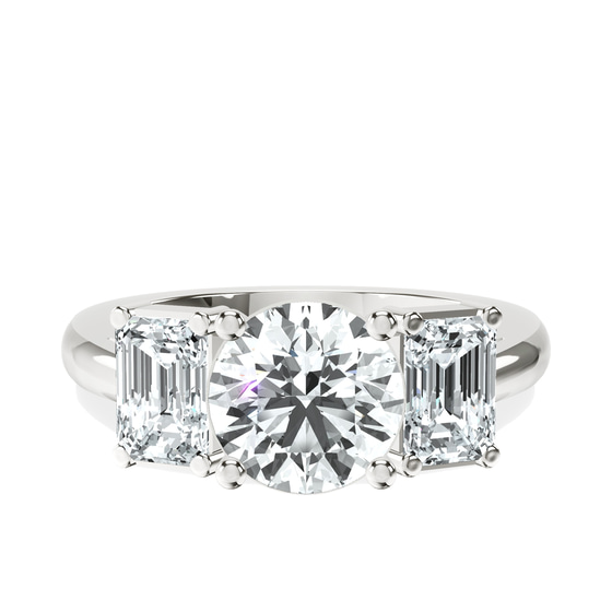 Lauren Three stone Side Emerald Lab Diamond Ring front view