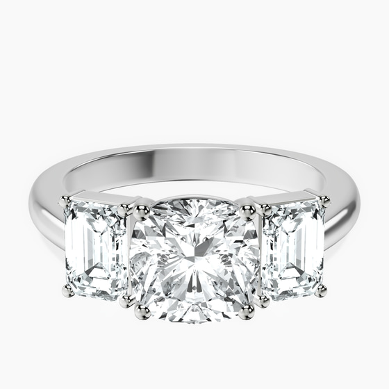 Lauren Three stone Side Emerald Lab Diamond Ring front view