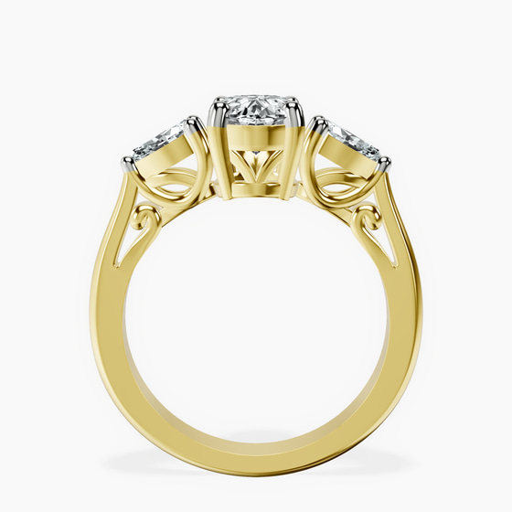 Leona Three stone Side Pear Lab Diamond Ring top view
